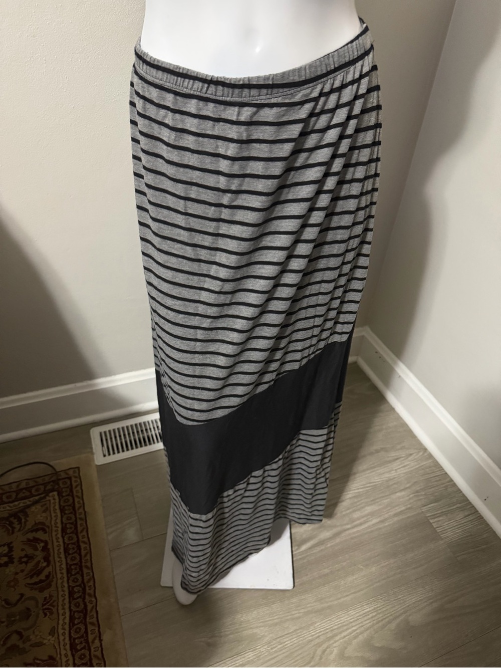 Dynamite Grey and Black Striped Maxi Skirt with Colorblock Panel